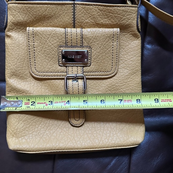 Nine West Mustard Yellow faux leather crossbody bag w/front pocket. Never used - Picture 3 of 6